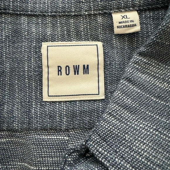 ROWM Men's Short Sleeve Button Down Blue Shirt w/Wheat like Print Size XL - Picture 4 of 4